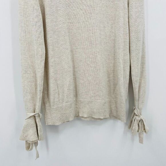 LOFT Size Medium Oatmeal Cream Tie Sleeve Thin Knit Sweater Top - Picture 3 of 9